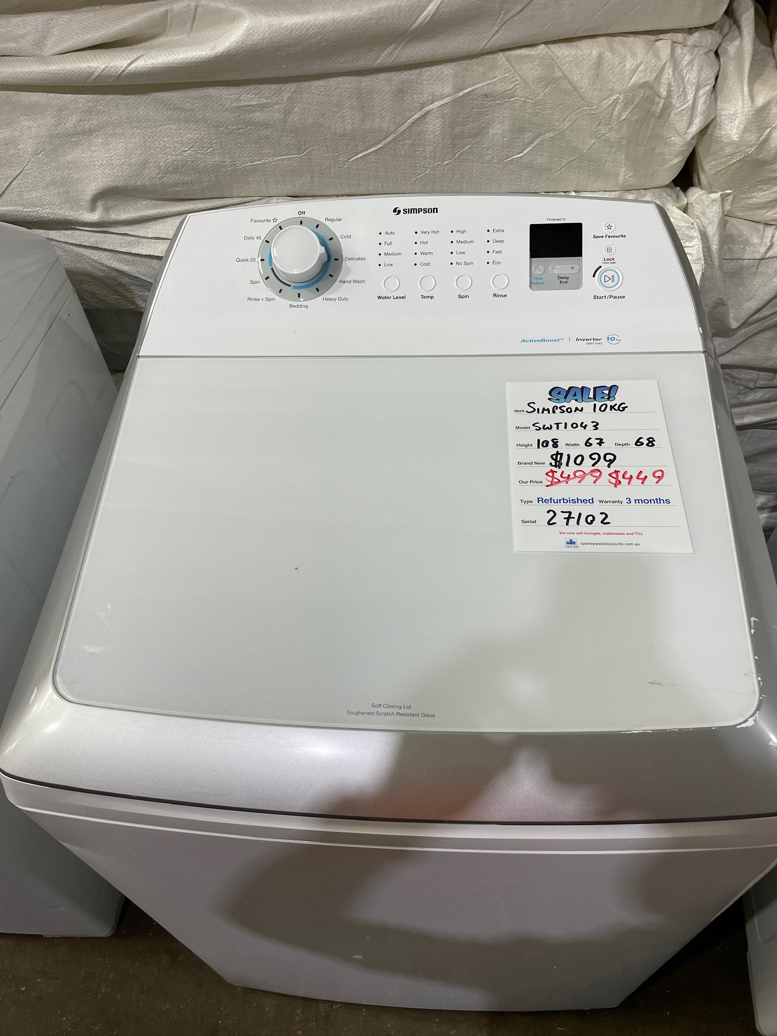 Simpson 10kg Top Load Washing Machine - Refurbished 27102 - Image 2