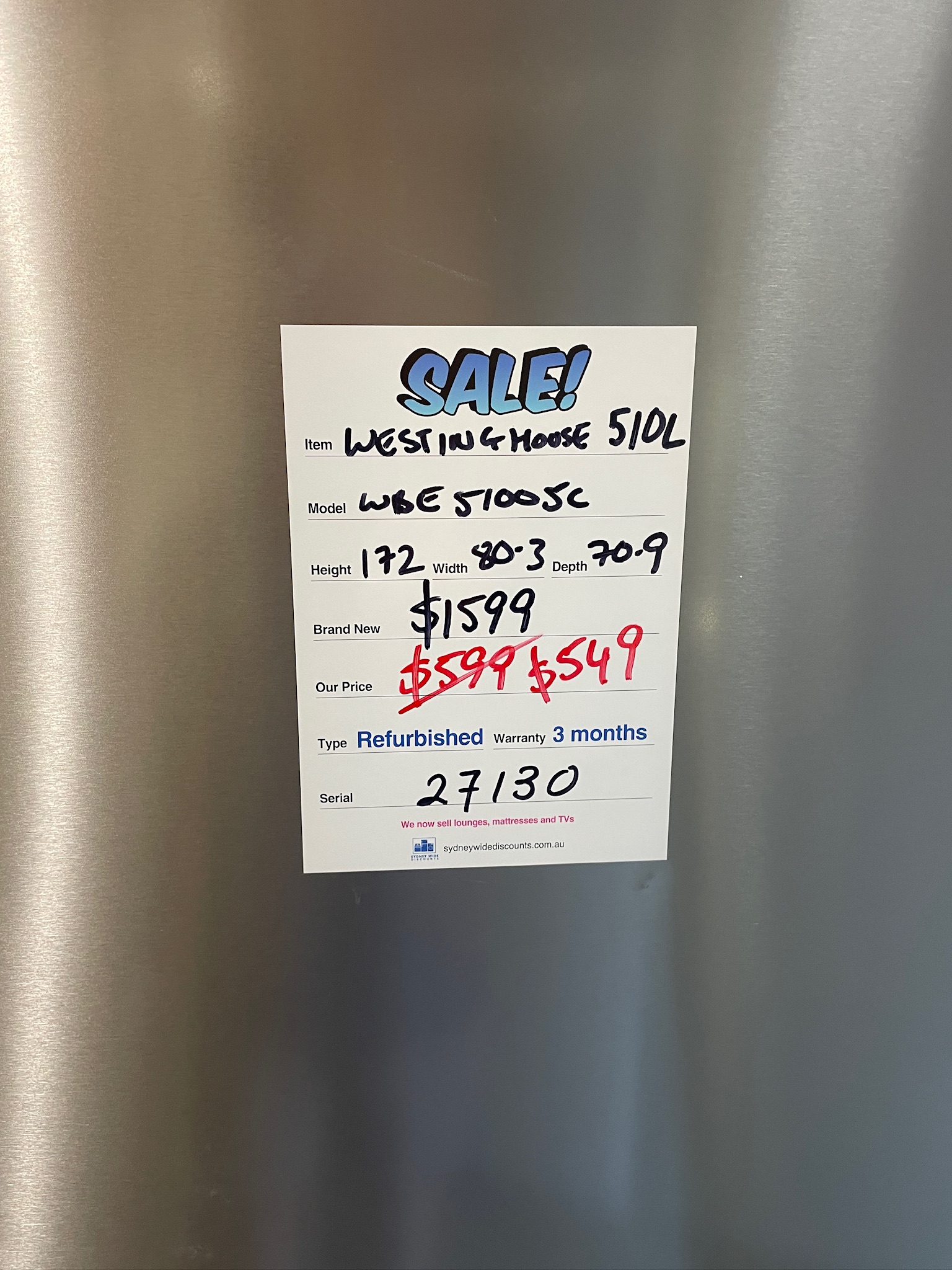 Westinghouse 510L Silver Bottom Mount Fridge Freezer - Refurbished 27130 - Image 9