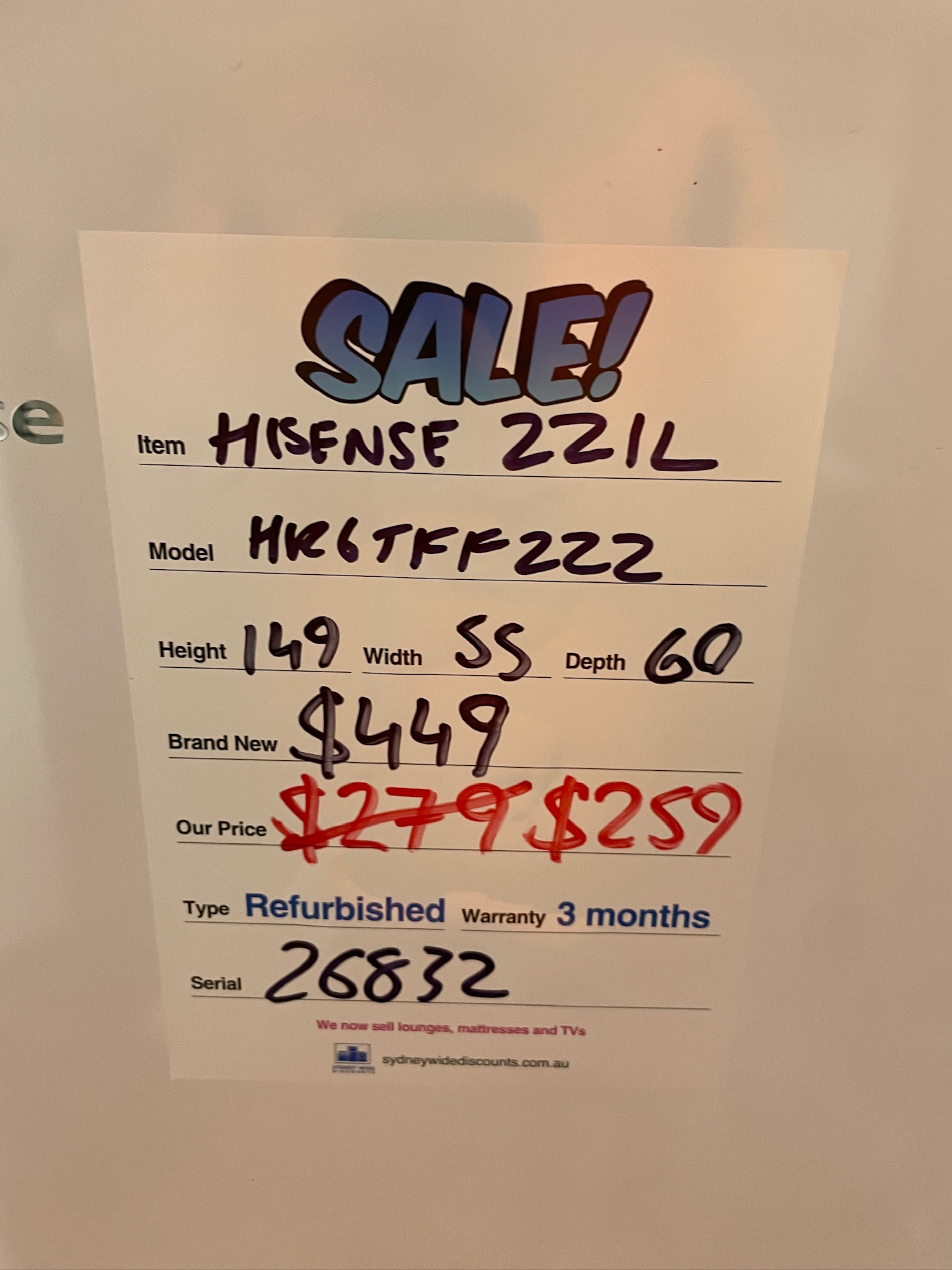 Hisense 221L Fridge Freezer - Refurbished 26832 - Image 6