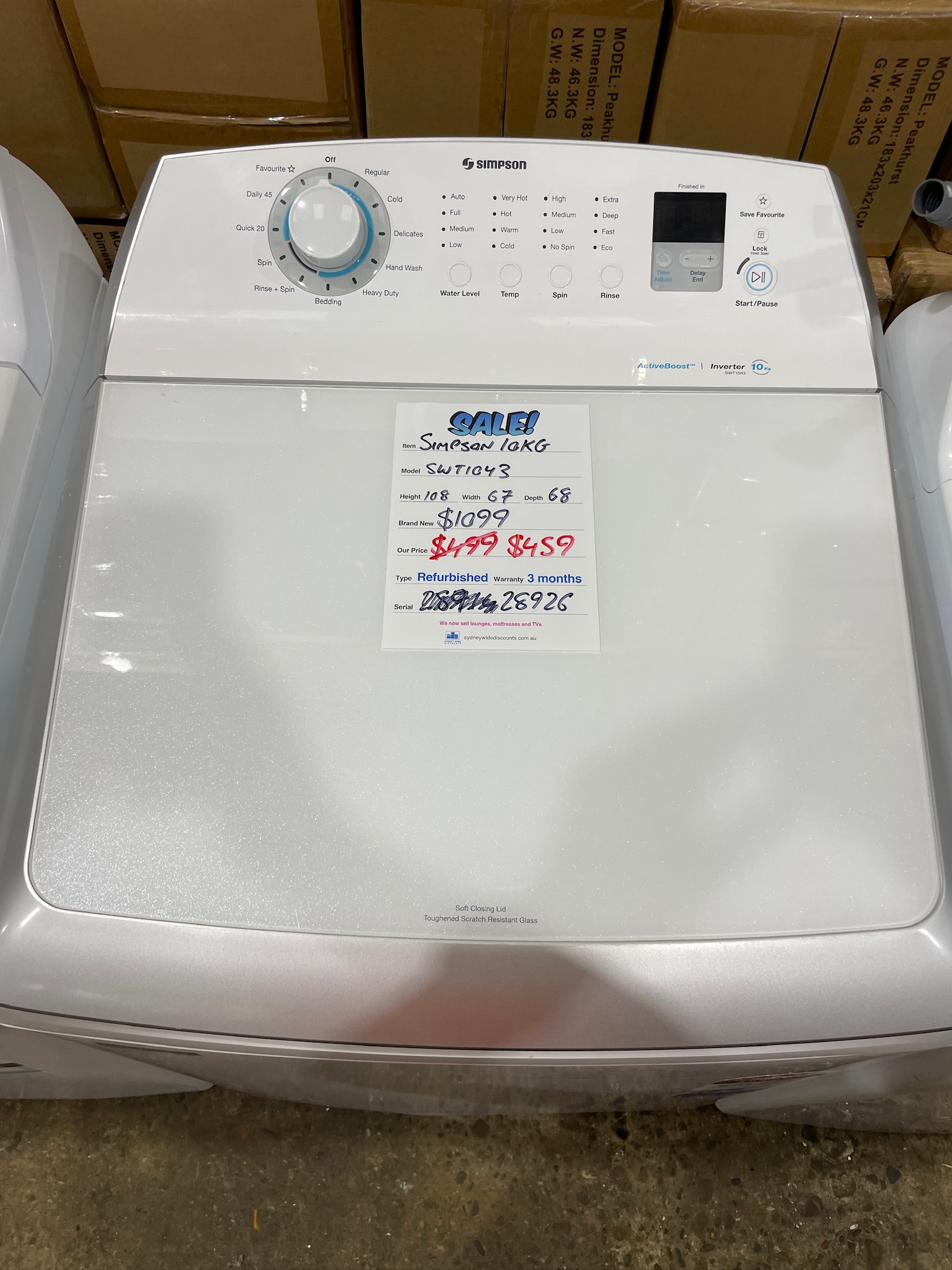Simpson 10kg Top Load Washing Machine - Refurbished 28926 - Image 2