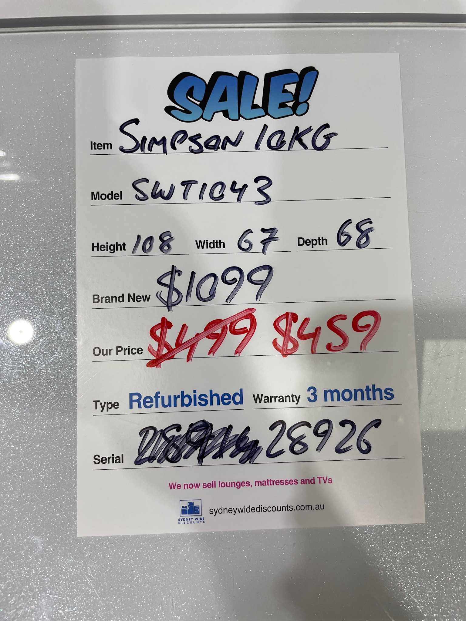 Simpson 10kg Top Load Washing Machine - Refurbished 28926 - Image 4