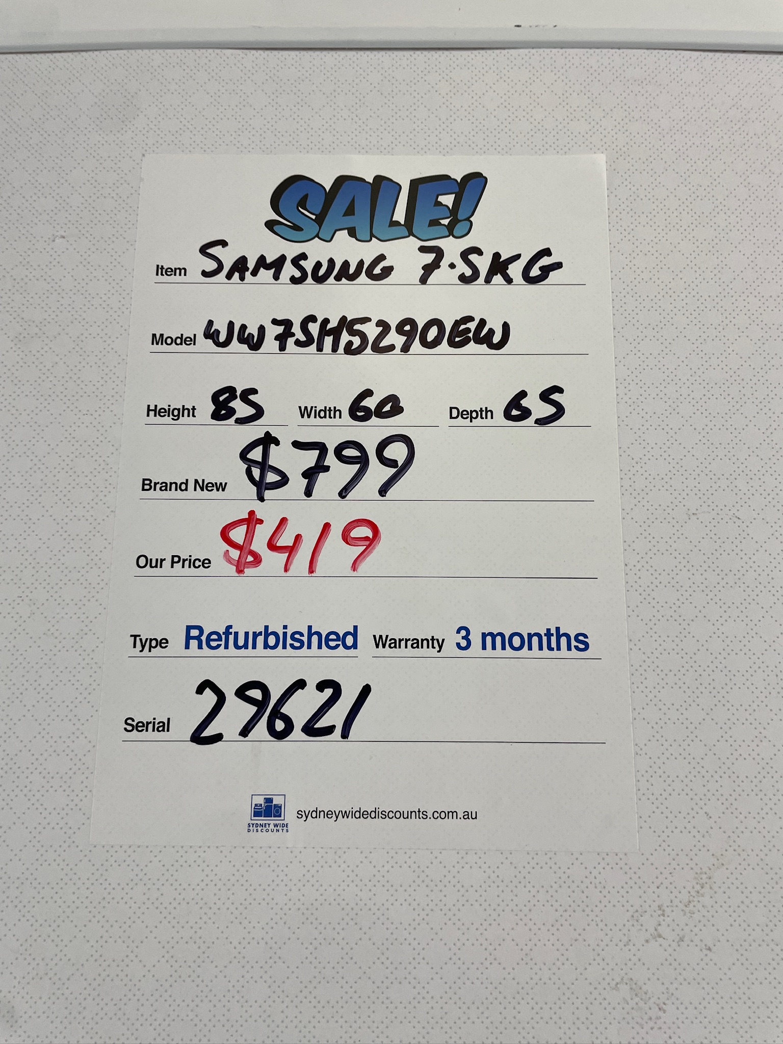Samsung 7.5kg Front Load Washing Machine - Refurbished 29621 - Image 5