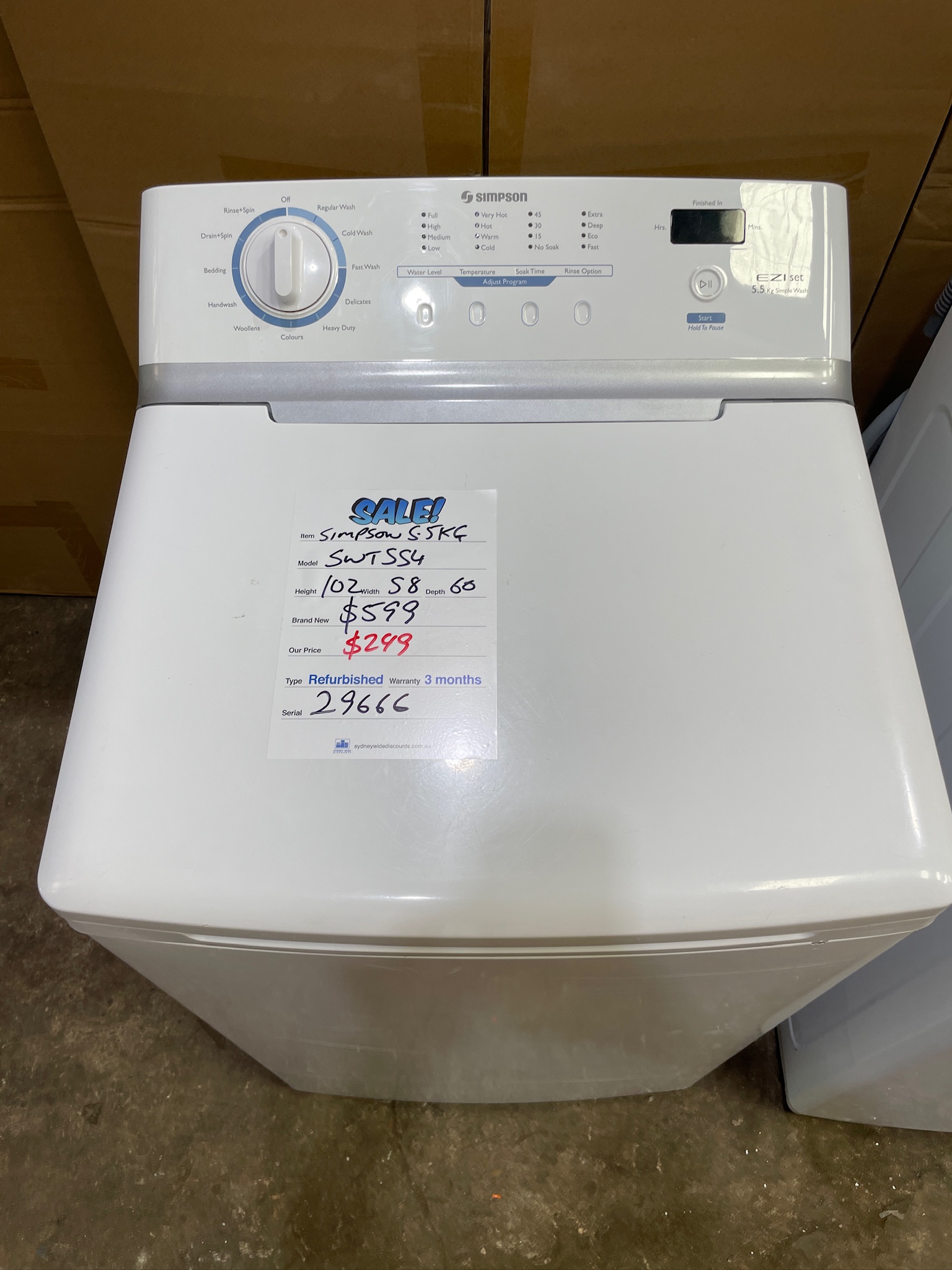 Simpson 5.5kg Top Load Washing Machine - Refurbished 29666 - Image 2
