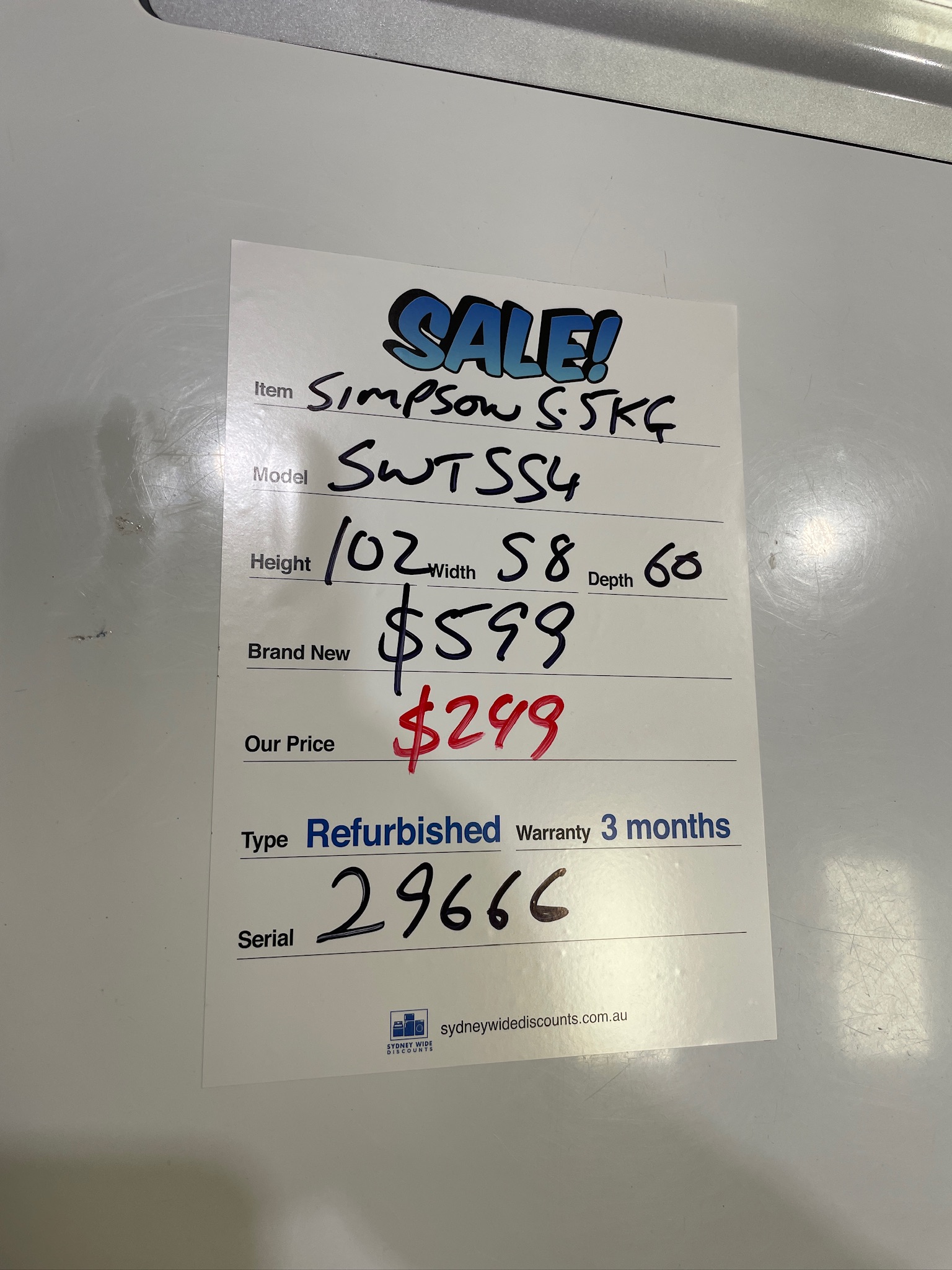 Simpson 5.5kg Top Load Washing Machine - Refurbished 29666 - Image 4
