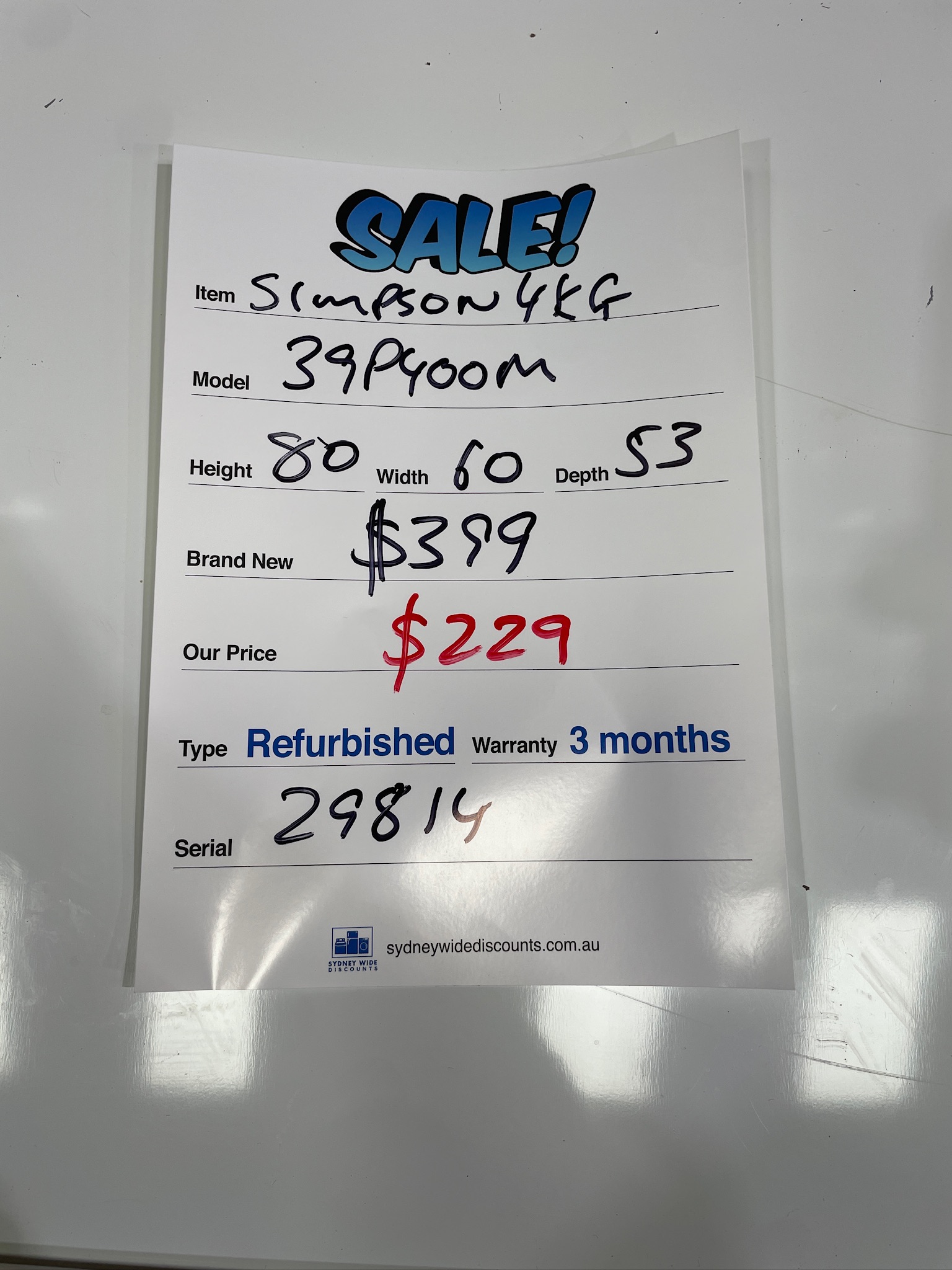 Simpson 4kg Vented Dryer - Refurbished 29814 - Image 3