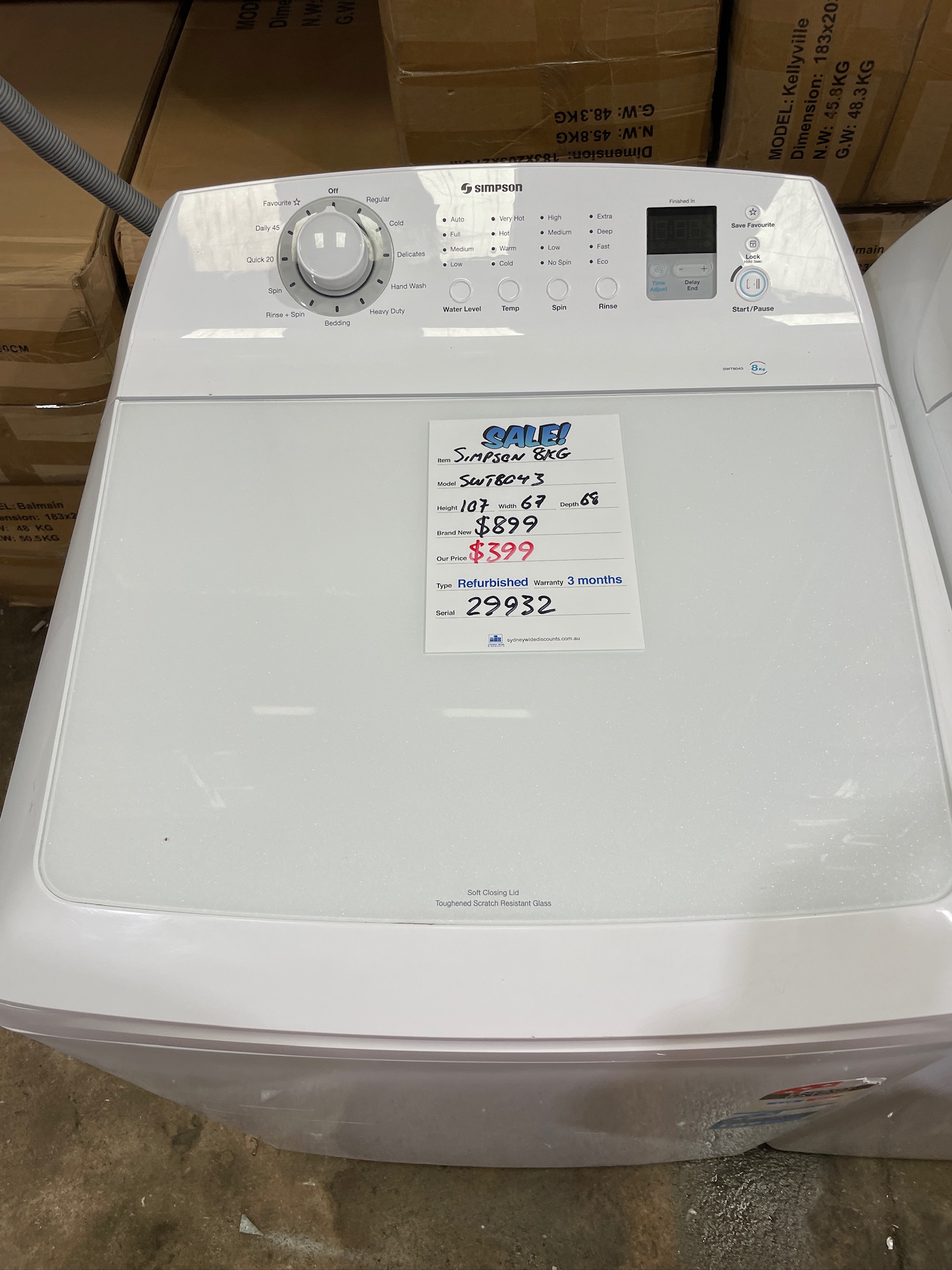 Simpson 8kg Top Load Washing Machine - Refurbished 29932 - Image 2