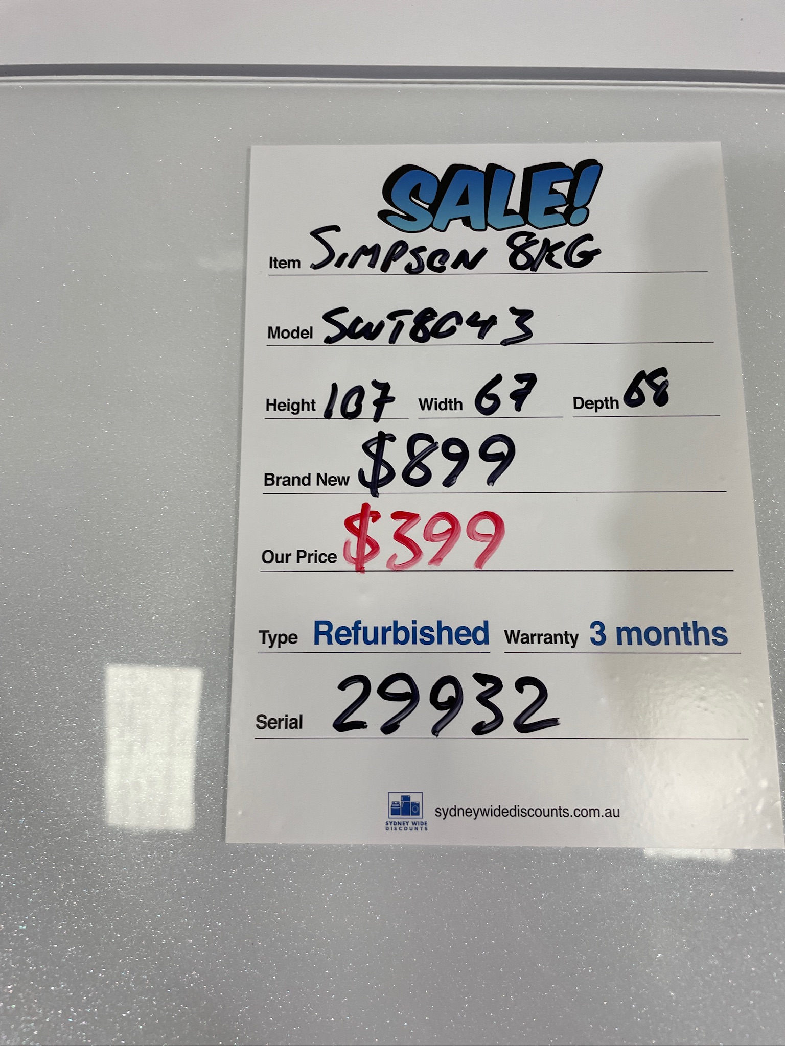 Simpson 8kg Top Load Washing Machine - Refurbished 29932 - Image 4