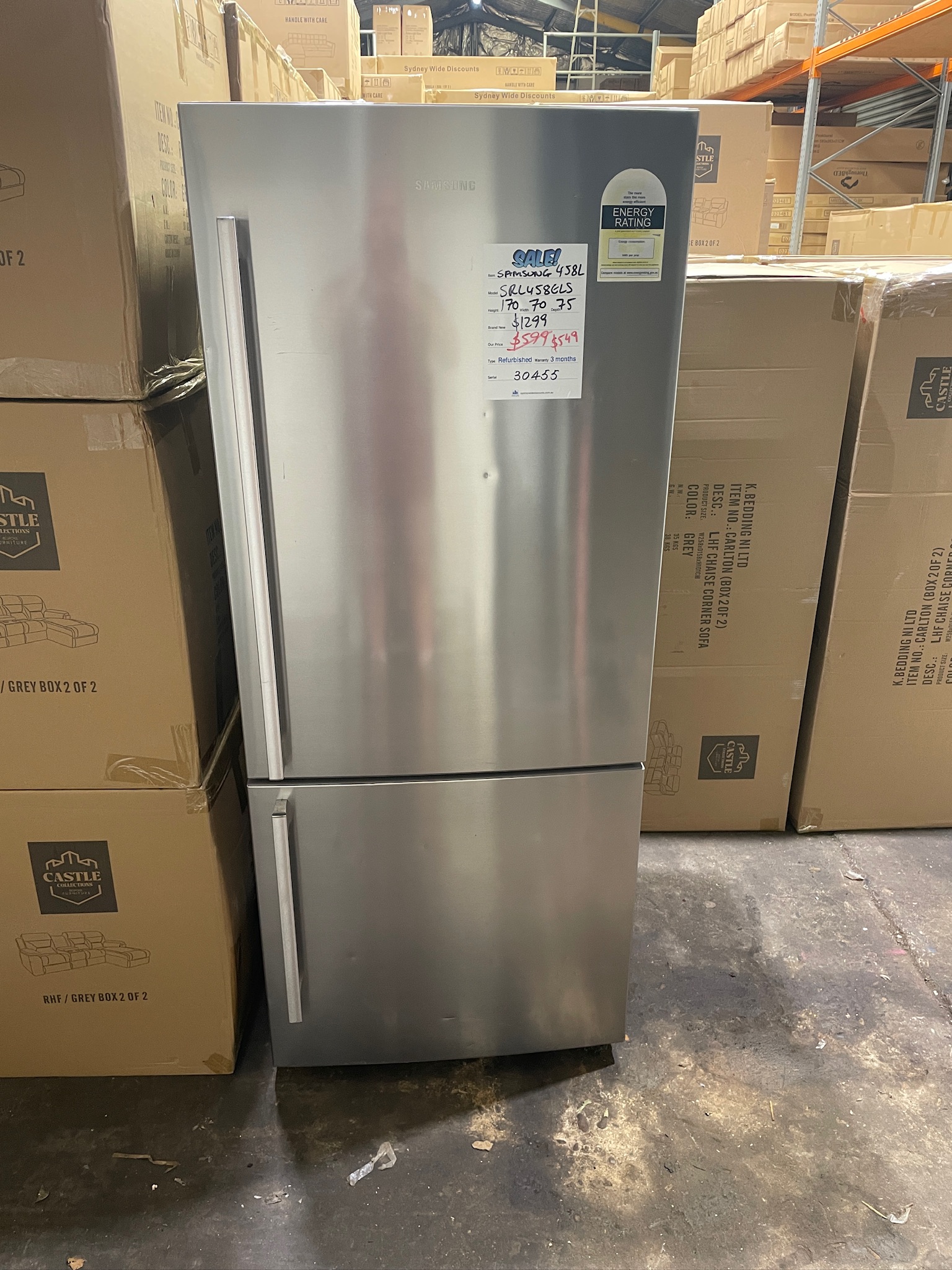 Samsung 458L Silver Bottom Mount Fridge Freezer - Refurbished 30820