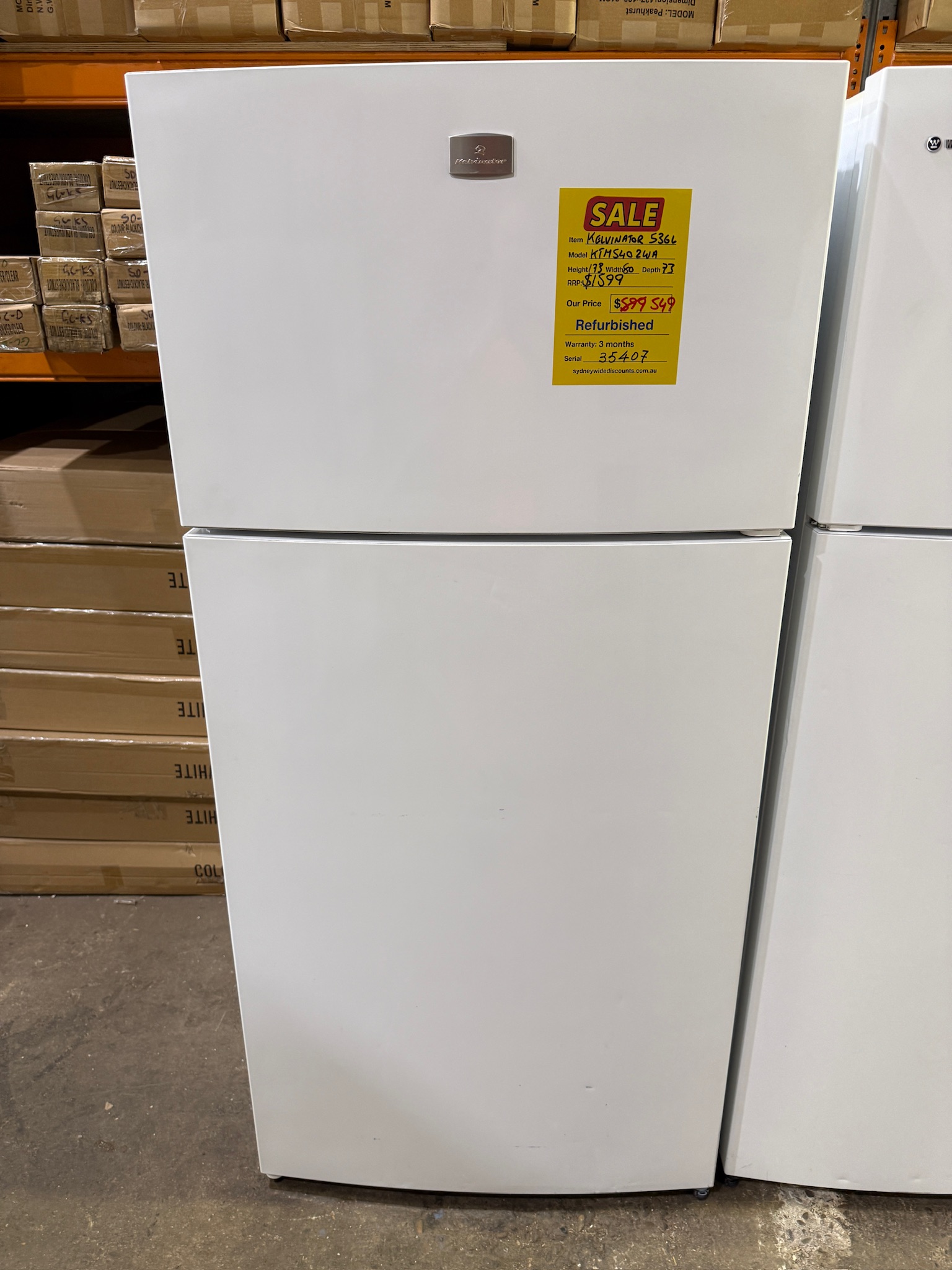 Kelvinator 536L White Top Mount Fridge Freezer - Refurbished 35407