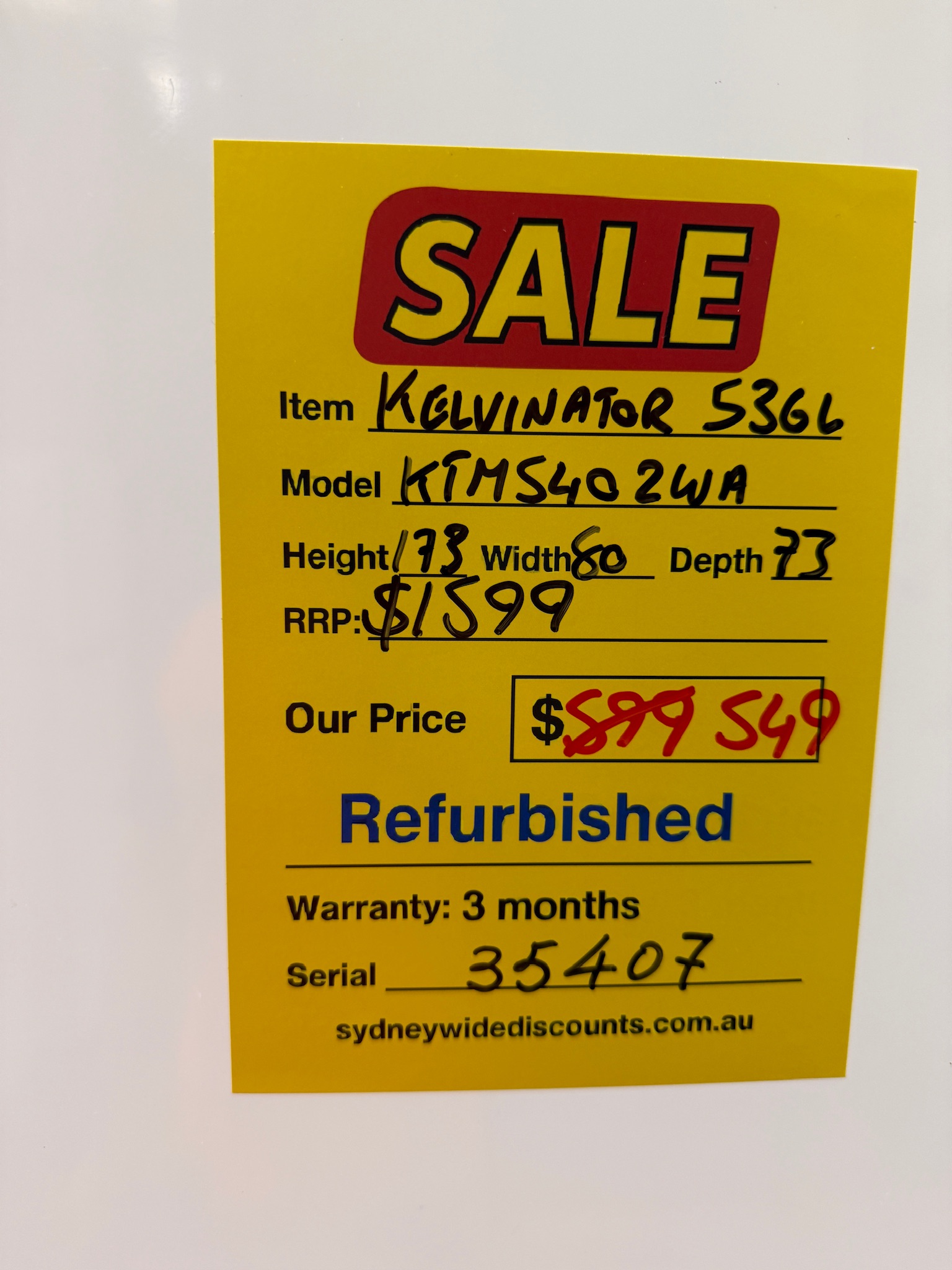 Kelvinator 536L White Top Mount Fridge Freezer - Refurbished 35407 - Image 7