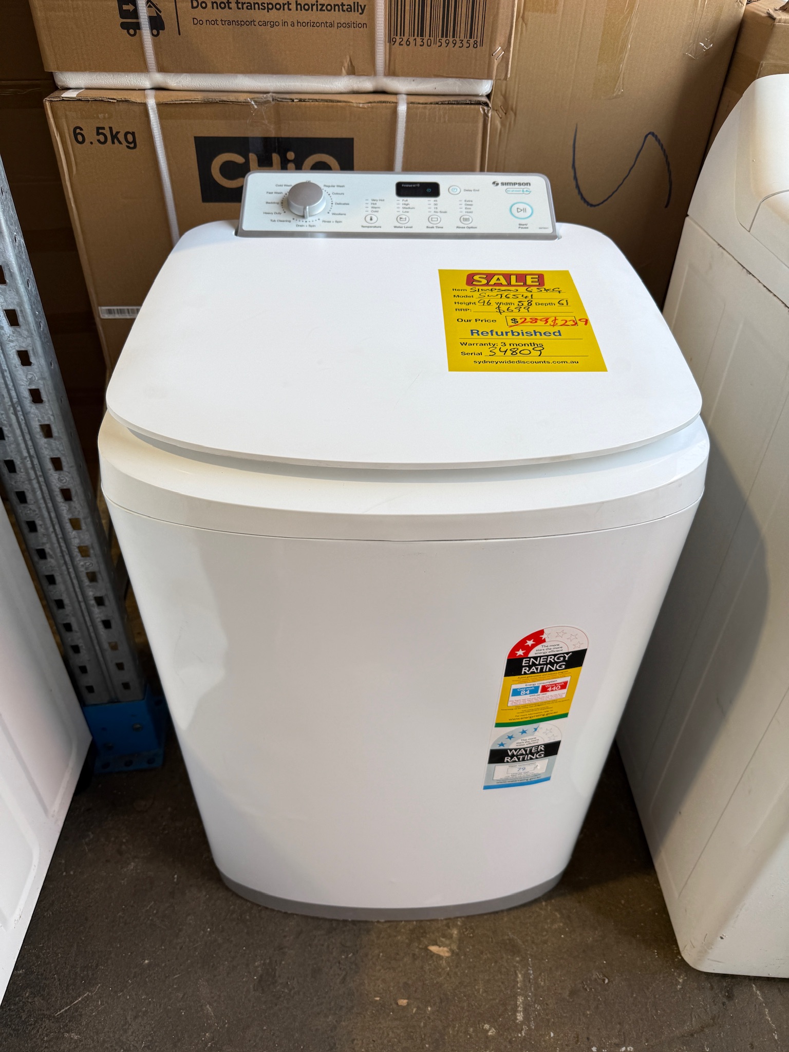 Simpson 6.5kg Top Load Washing Machine - Refurbished 34809