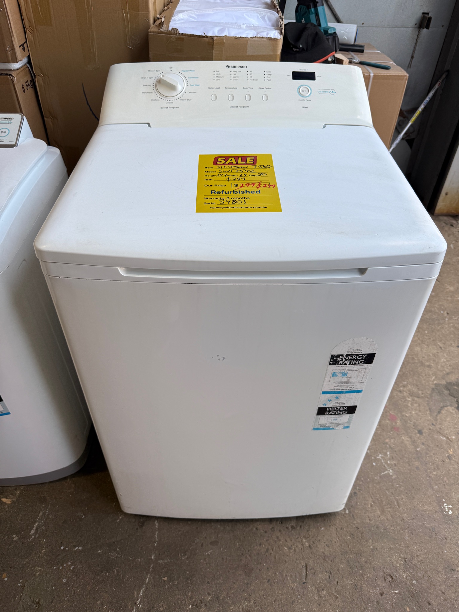 Simpson 7.5kg Top Load Washing Machine - Refurbished 34801