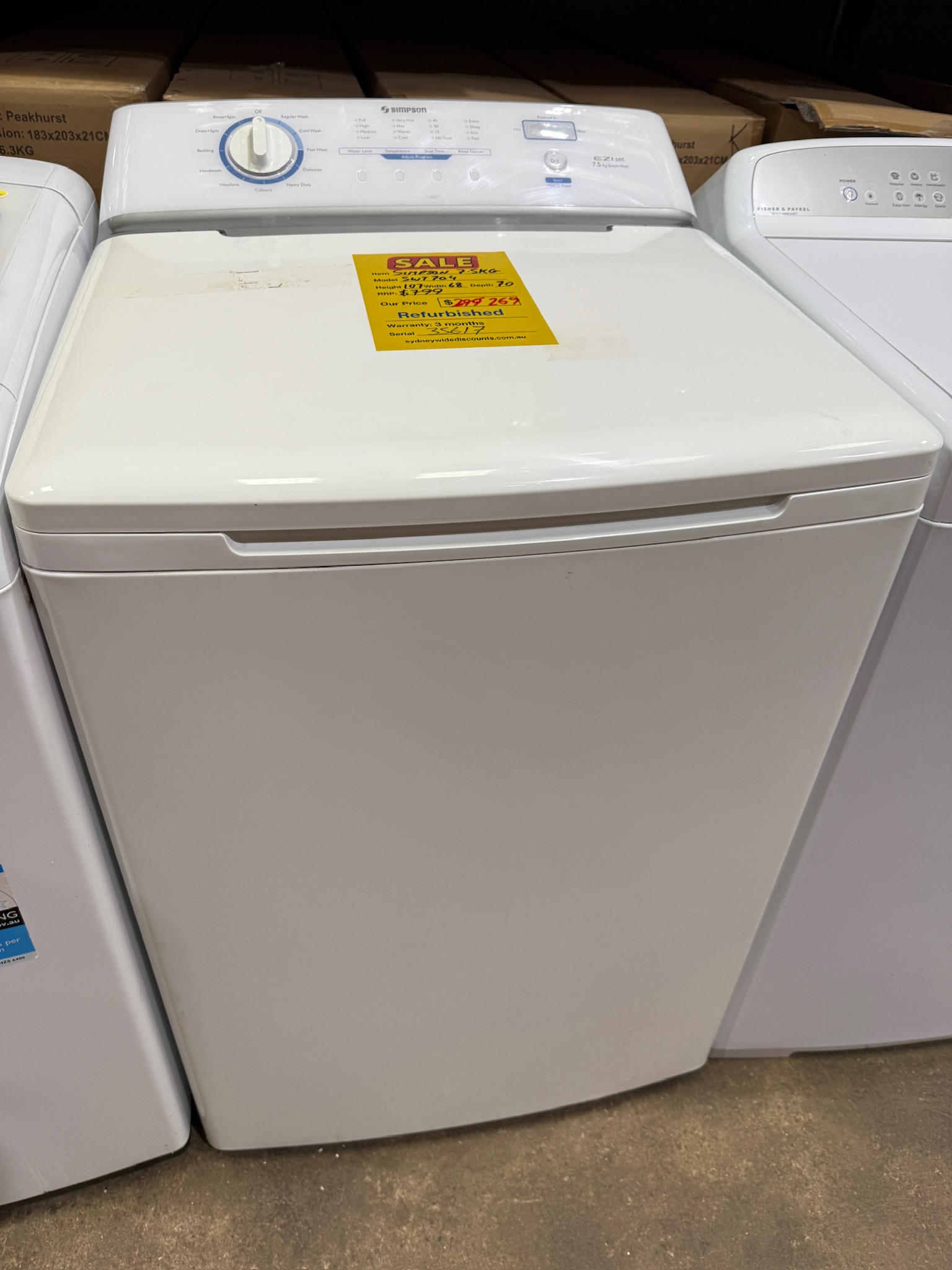 Simpson 7.5kg Top Load Washing Machine - Refurbished 35617