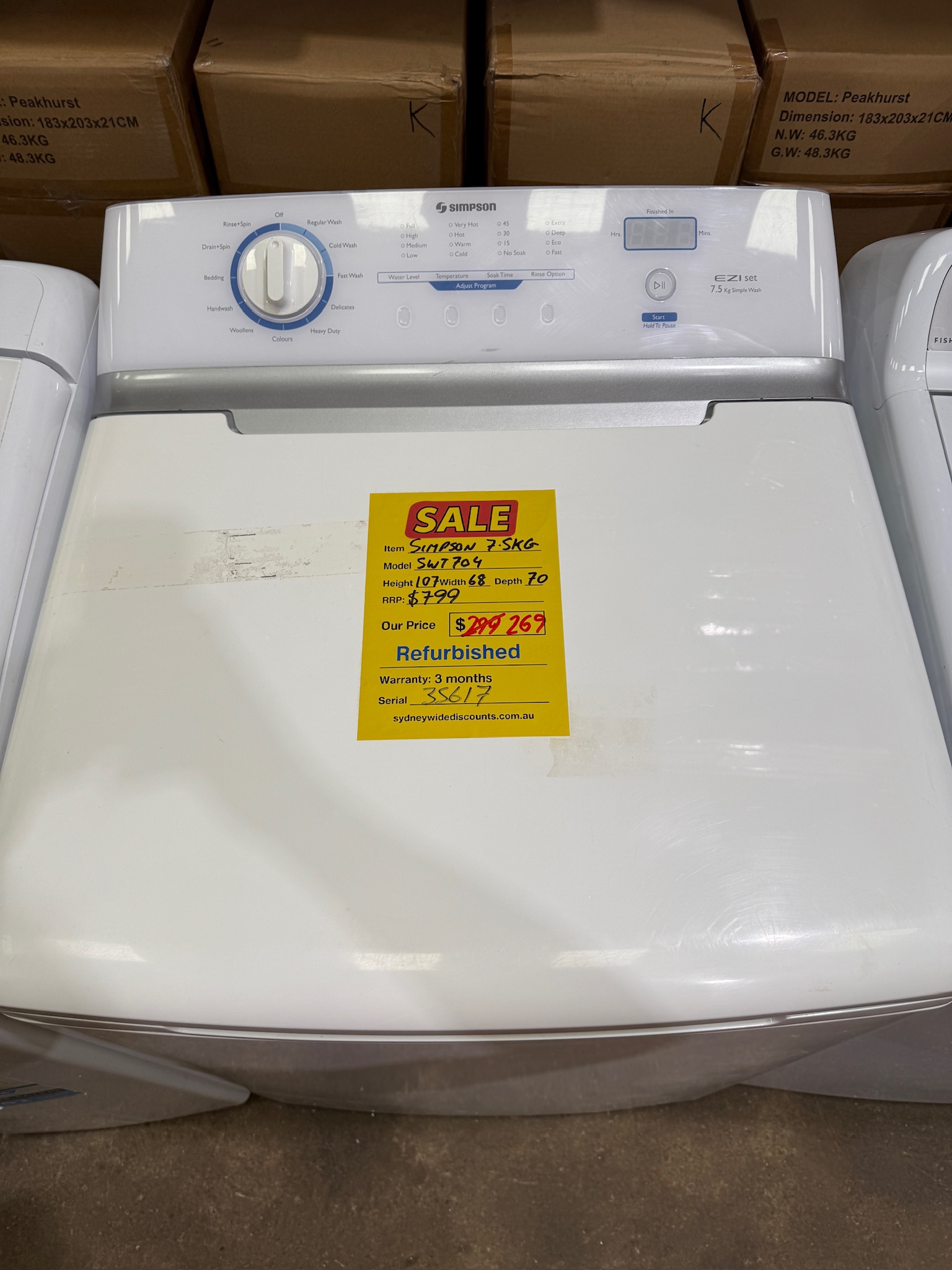 Simpson 7.5kg Top Load Washing Machine - Refurbished 35617 - Image 2
