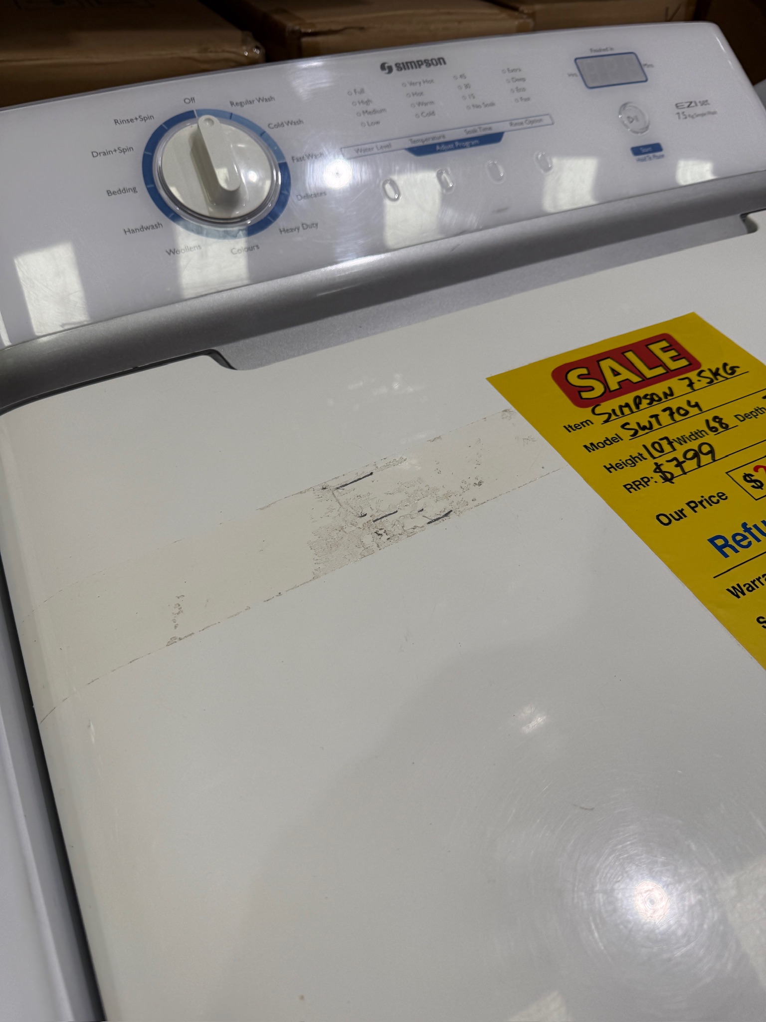 Simpson 7.5kg Top Load Washing Machine - Refurbished 35617 - Image 3