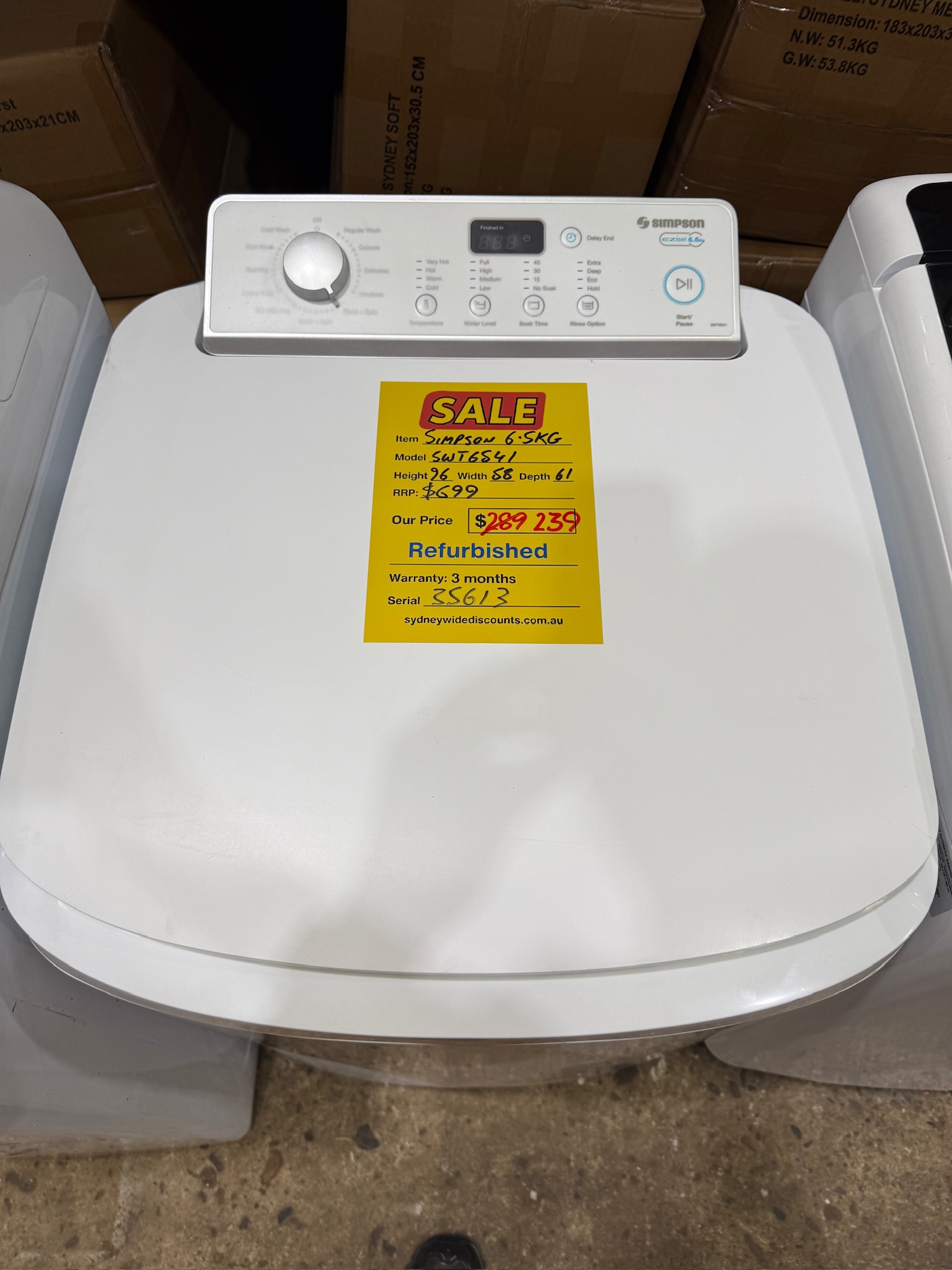 Simpson 6.5kg Top Load Washing Machine - Refurbished 35613 - Image 3