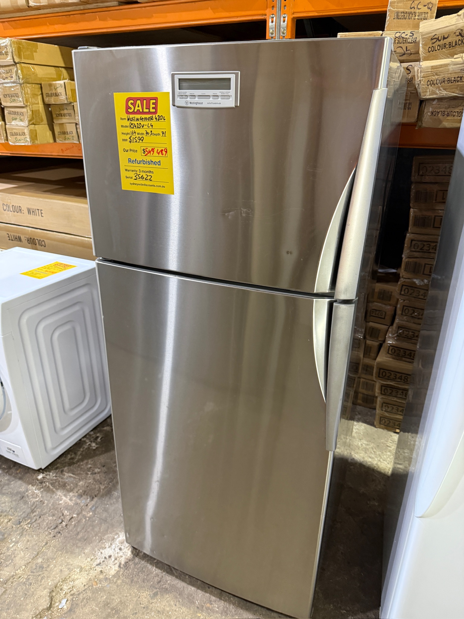 Westinghouse 420L Silver Top Mount Fridge Freezer - Refurbished 35622