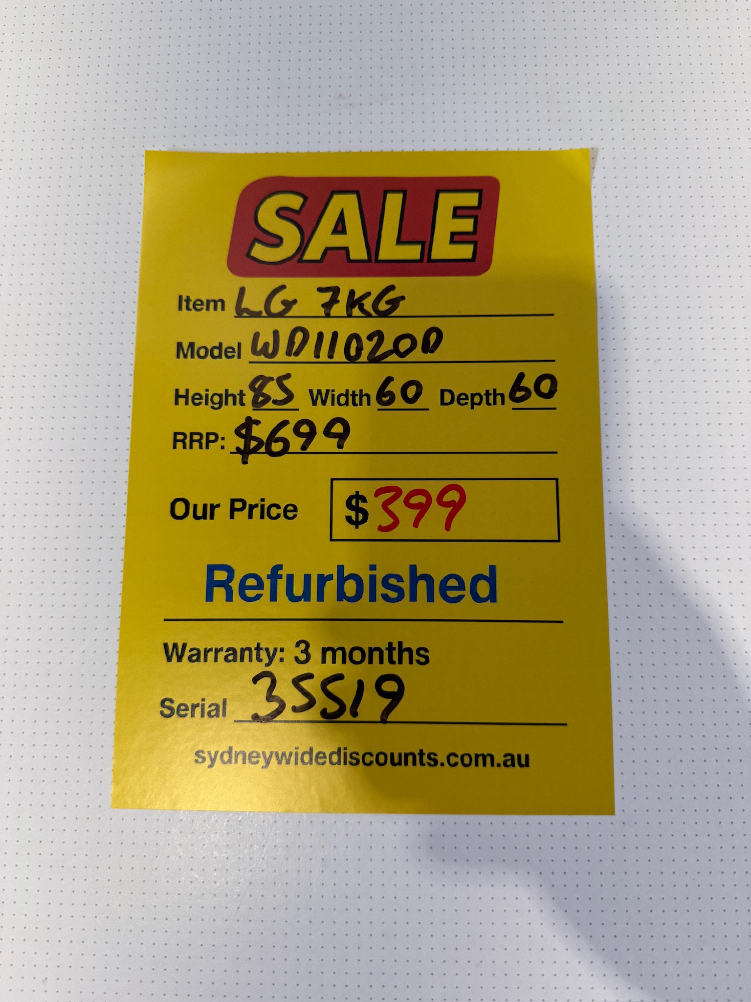 LG 7kg Front Load Washing Machine - Refurbished 35519 - Image 4
