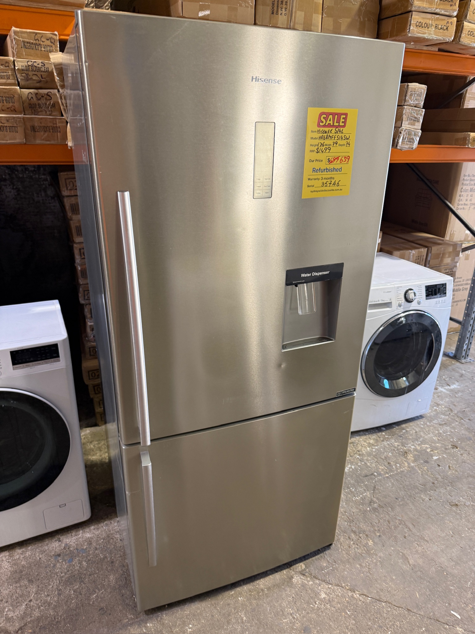 Hisense 514L Silver Bottom Mount Fridge Freezer - Refurbished 35746