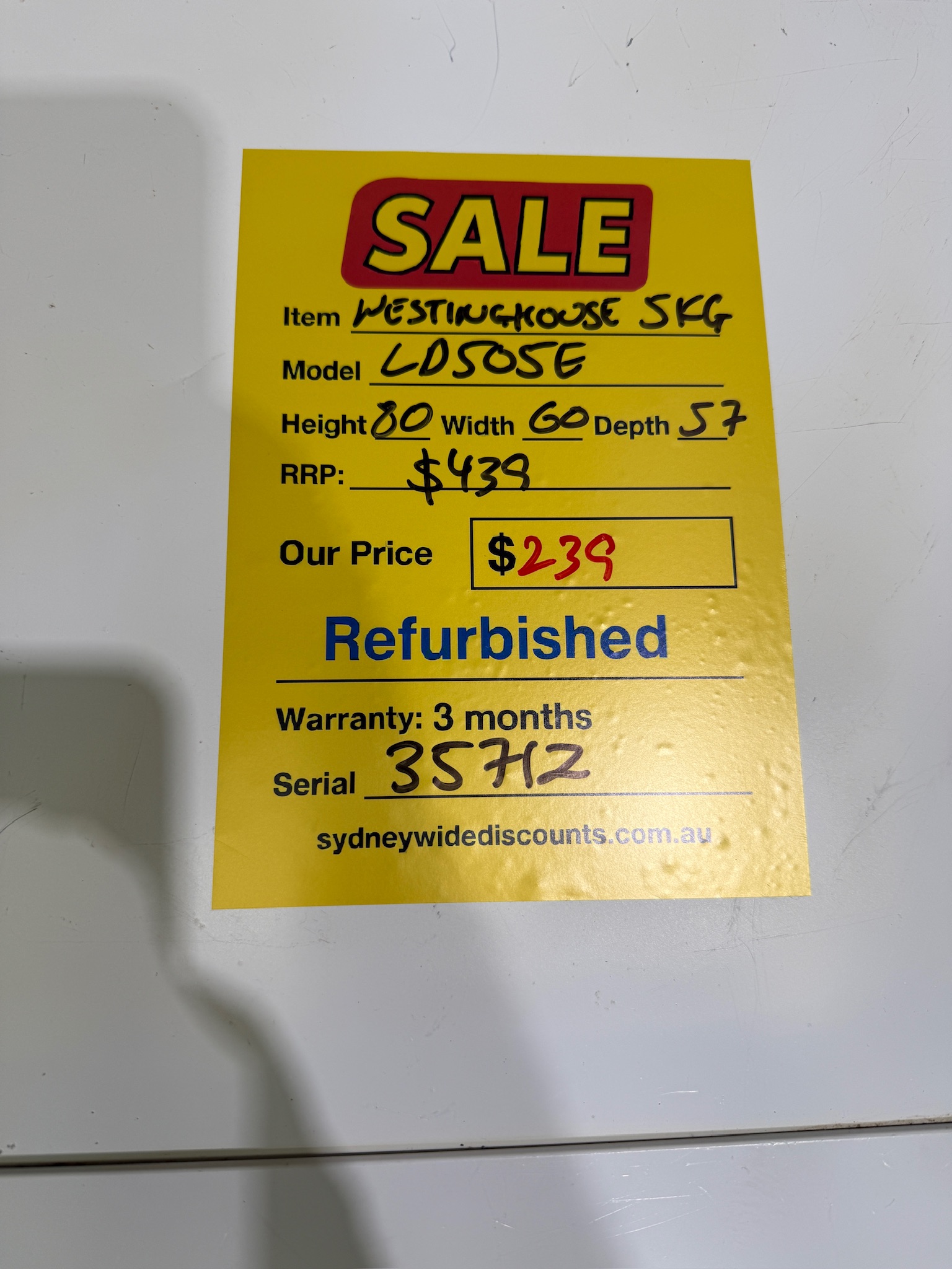 Westinghouse 5kg Vented Dryer - Refurbished 35712 - Image 3