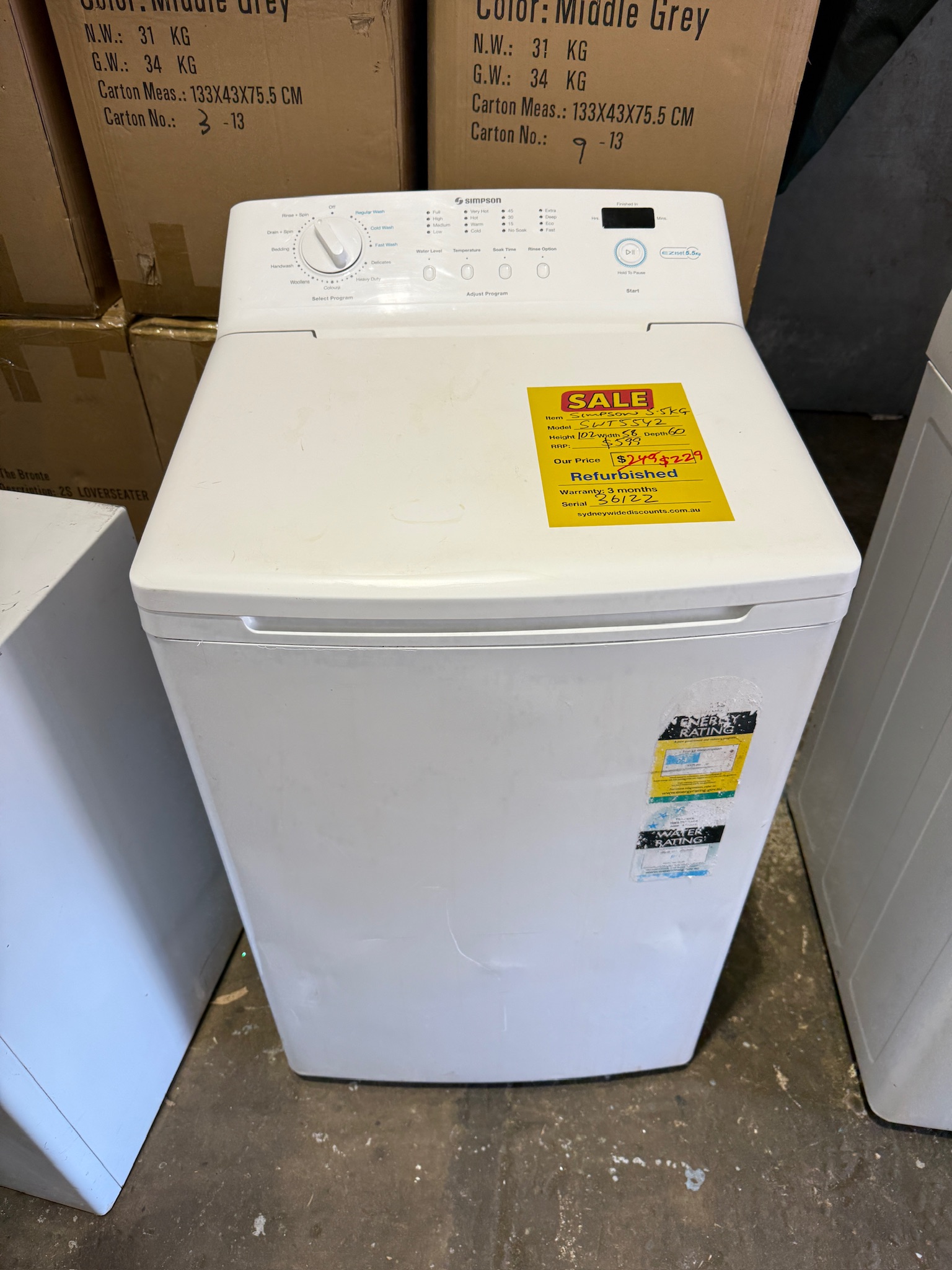Simpson 5.5kg Top Load Washing Machine - Refurbished 36122