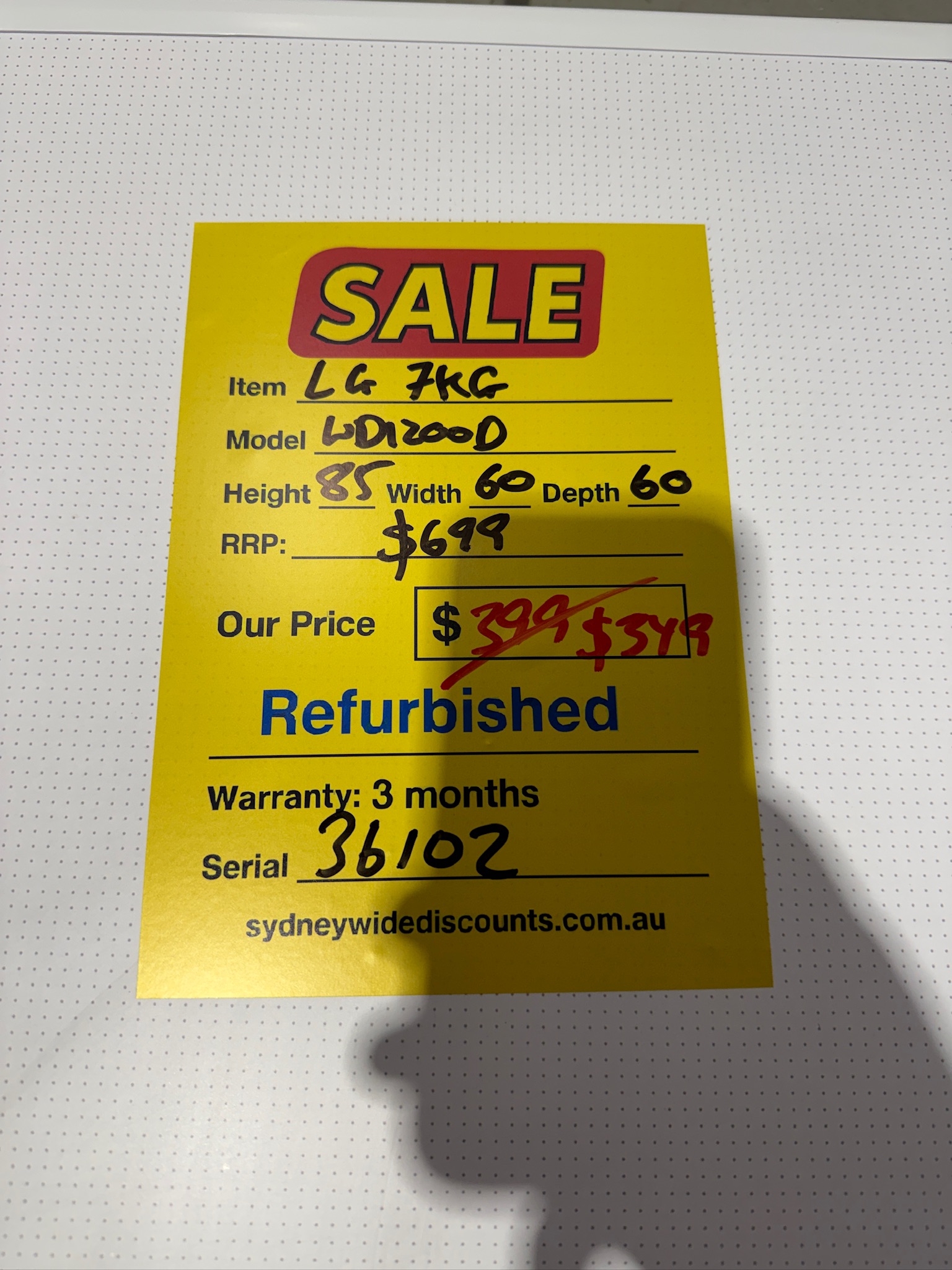 LG 7kg Front Load Washing Machine - Refurbished 36102 - Image 5