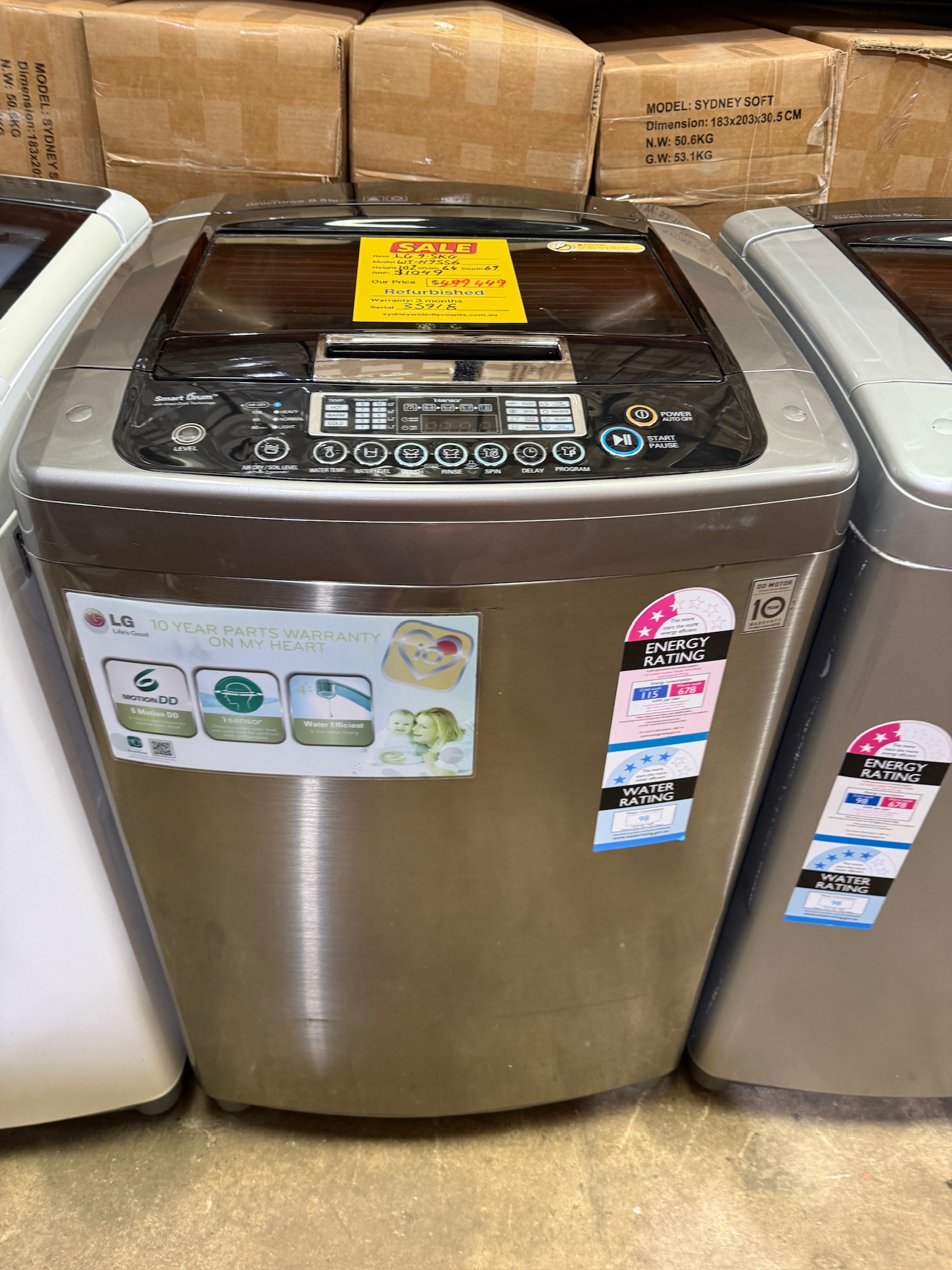 LG 9.5kg Silver Top Load Washing Machine - Refurbished 35918