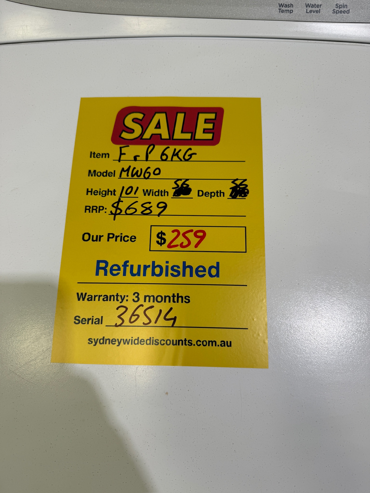 Fisher & Paykel 6kg Top Load Washing Machine - Refurbished 36514 - Image 3