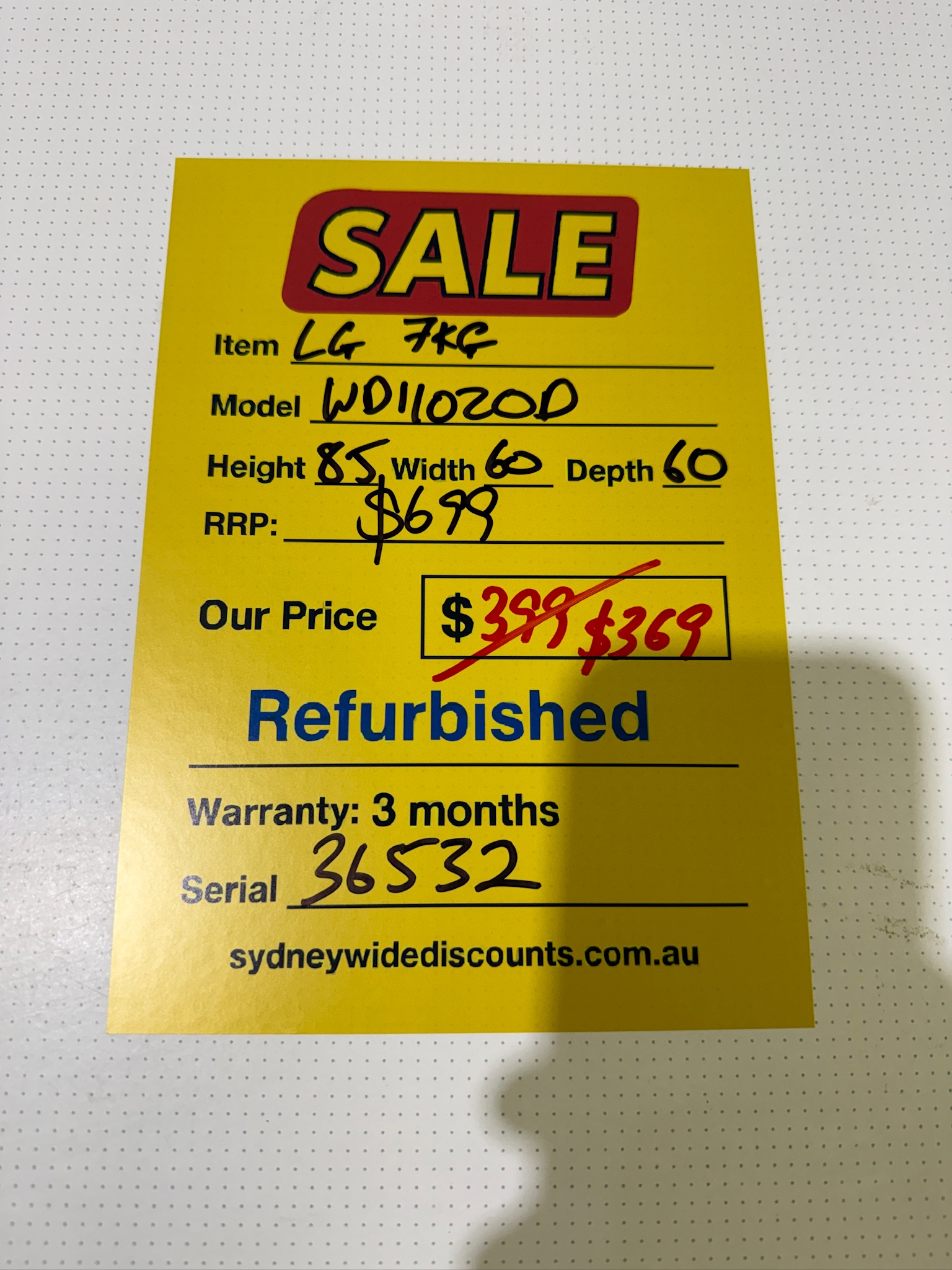 LG 7kg Front Load Washing Machine - Refurbished 36532 - Image 5