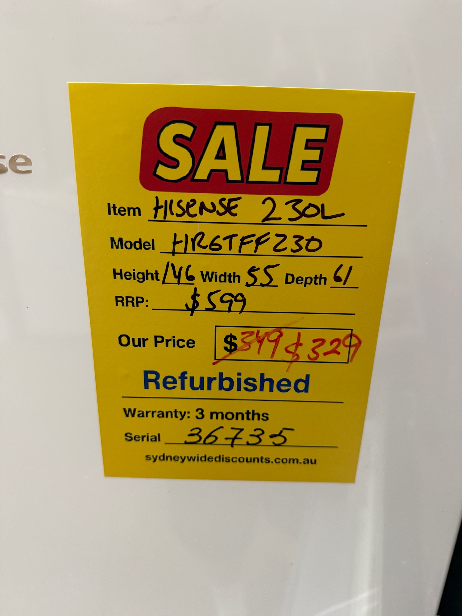 Hisense 230L White Top Mount Fridge Freezer - Refurbished 36735 - Image 4