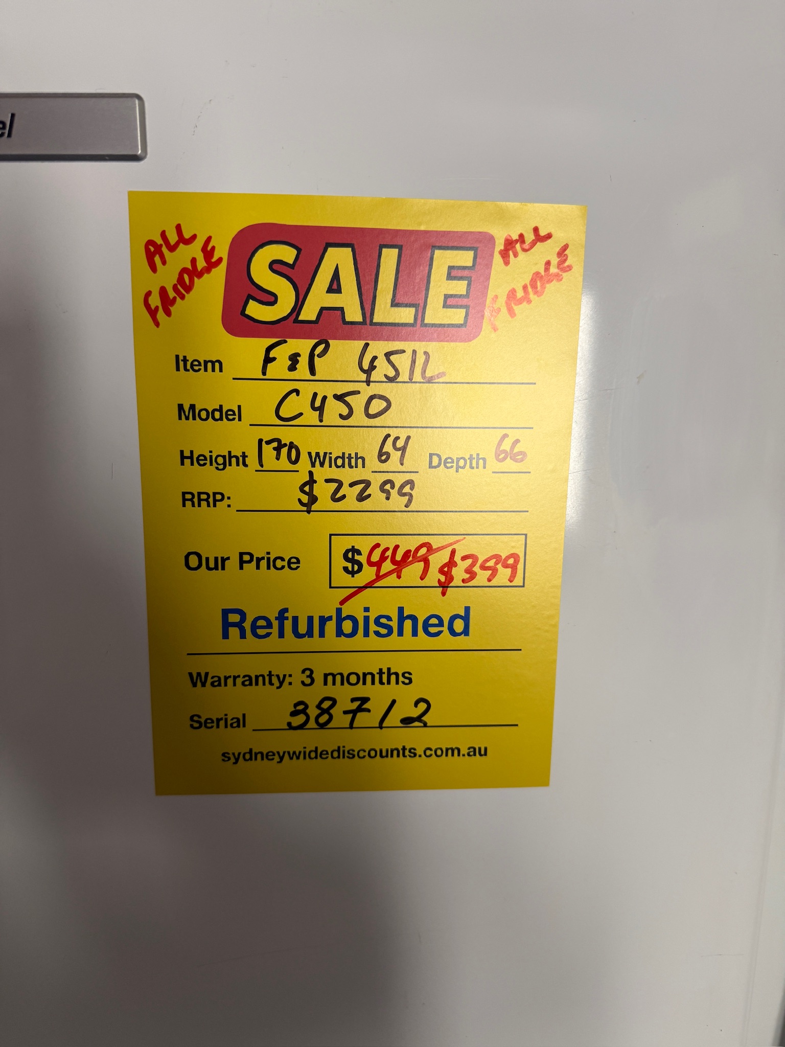 Fisher & Paykel 451L White Upright Fridge - Refurbished 38712 - Image 6