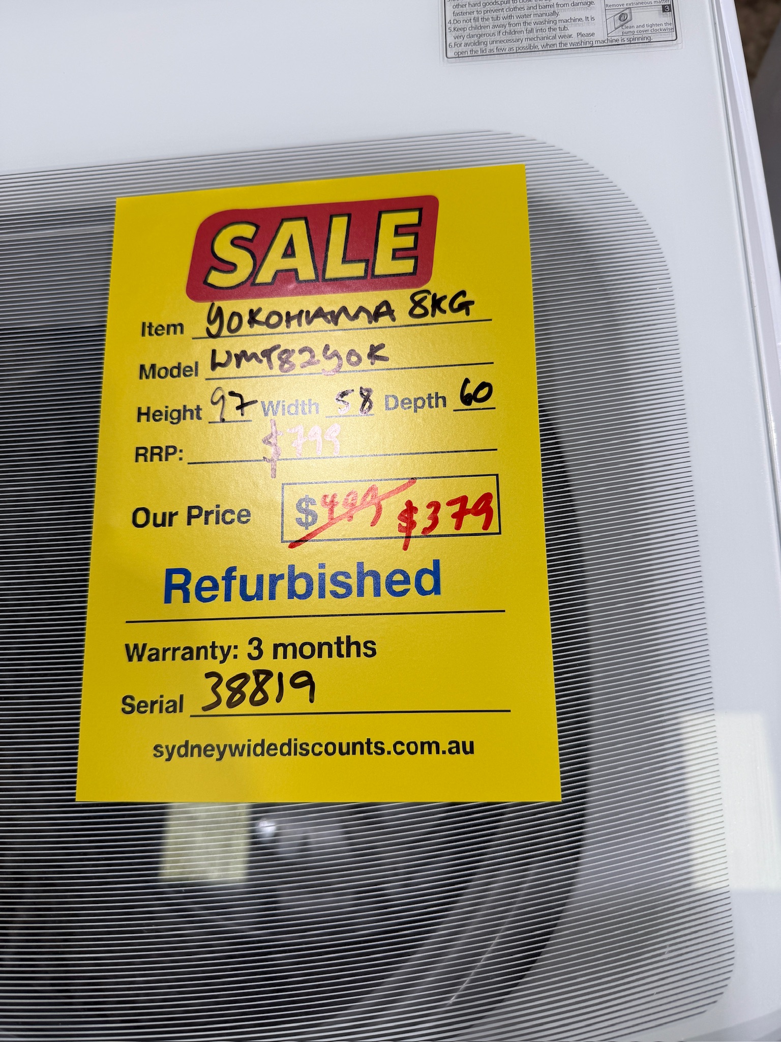 Yokohama 8kg Top Load Washing Machine - Refurbished 38819 - Image 3