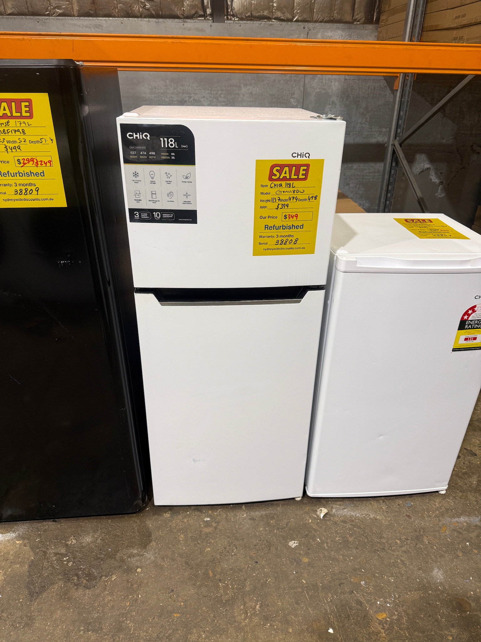 CHiQ 118L White Two Door Bar Fridge - Refurbished 38808