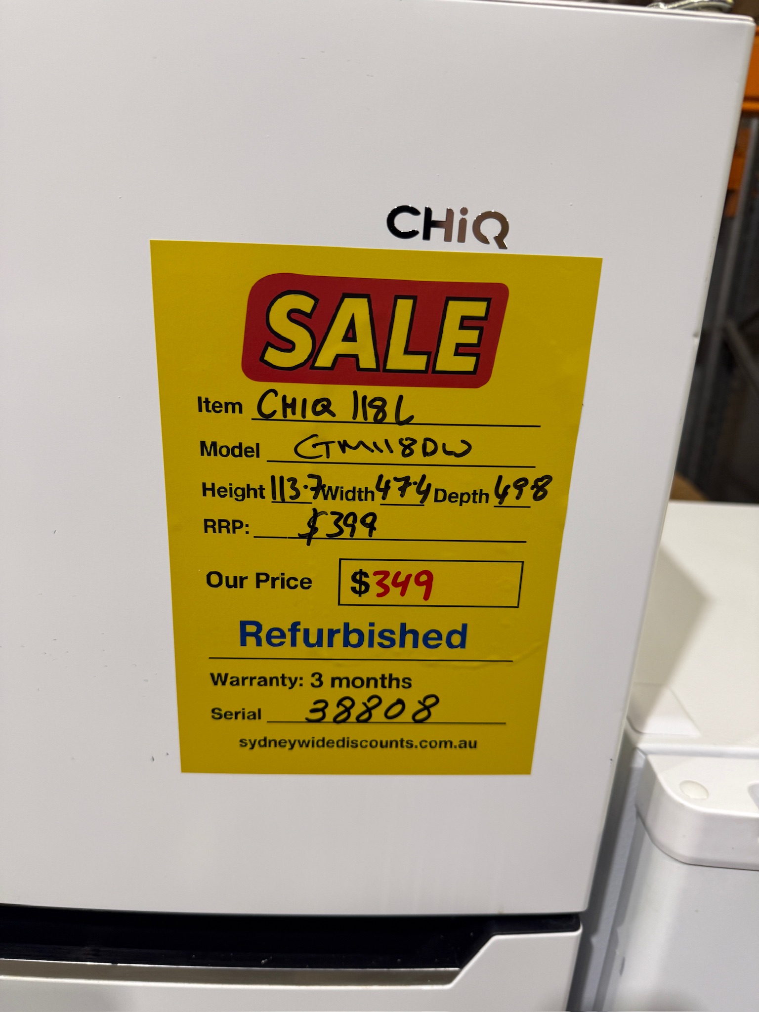 CHiQ 118L White Two Door Bar Fridge - Refurbished 38808 - Image 4